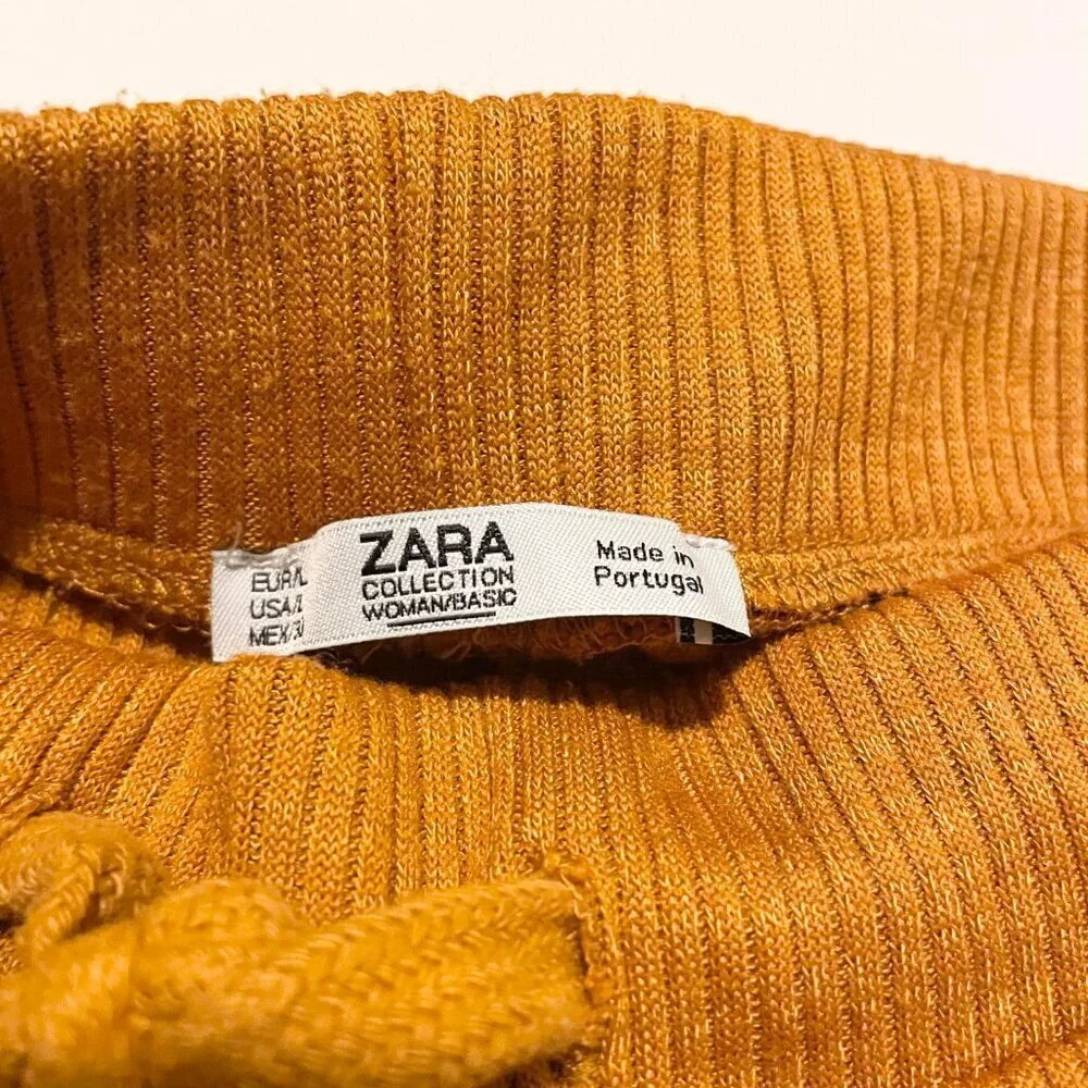 Zara Mustard Drawstring Wide Leg Trousers Womens Size Large - Picture 5 of 13